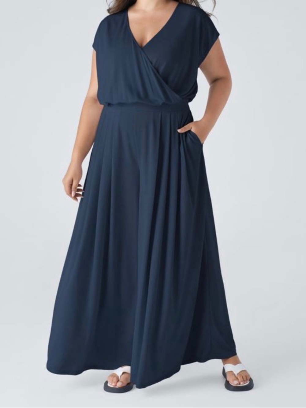HALARA Navy Wrap Maxi Jumpsuit with Pockets. Size 1X. NWT.